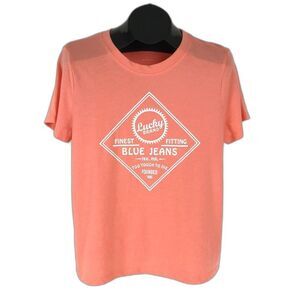 Lucky Brand "Too Tough To Die" Crew Neck Tee Women's Large Orange Graphic Logo